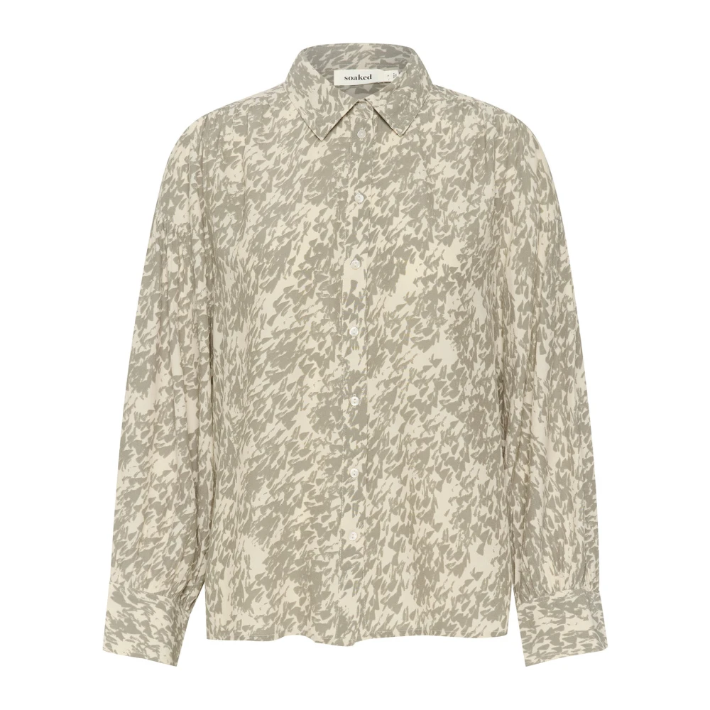 Soaked in Luxury Elegante Shadow Drop Print Overhemdblouse Beige Dames