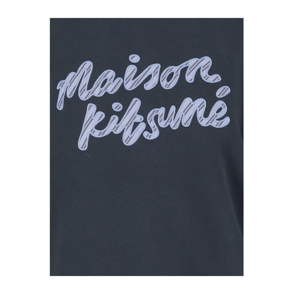 Maison Kitsuné Logo Katoenen Sweatshirt Navy Ronde Hals Blue Heren