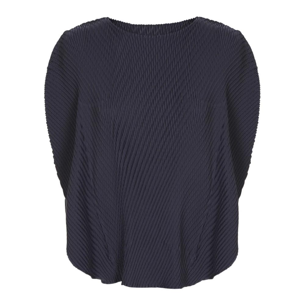 Issey Miyake Donkerblauwe Geplooide Mouwloze Top Blue Dames
