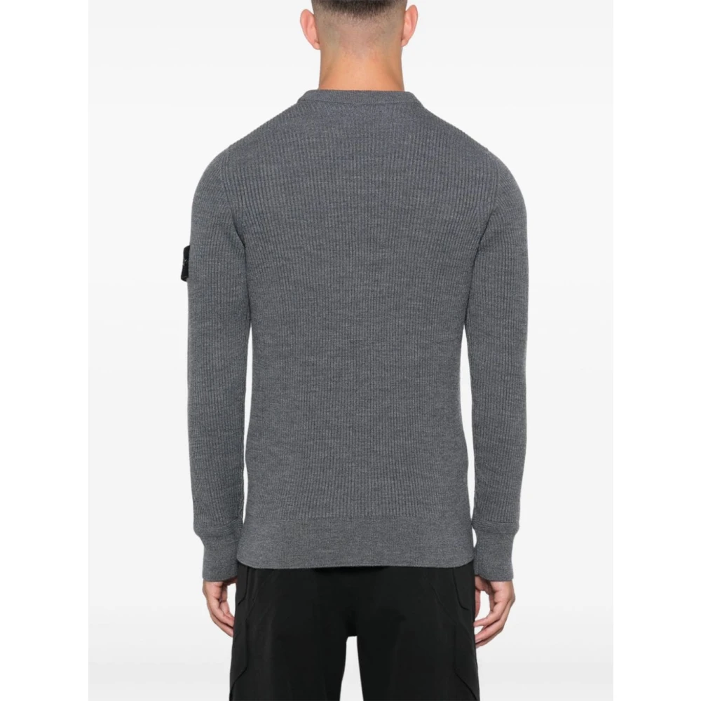 Stone Island Grijze Sweater met Engelse Rib Kraag Gray Heren