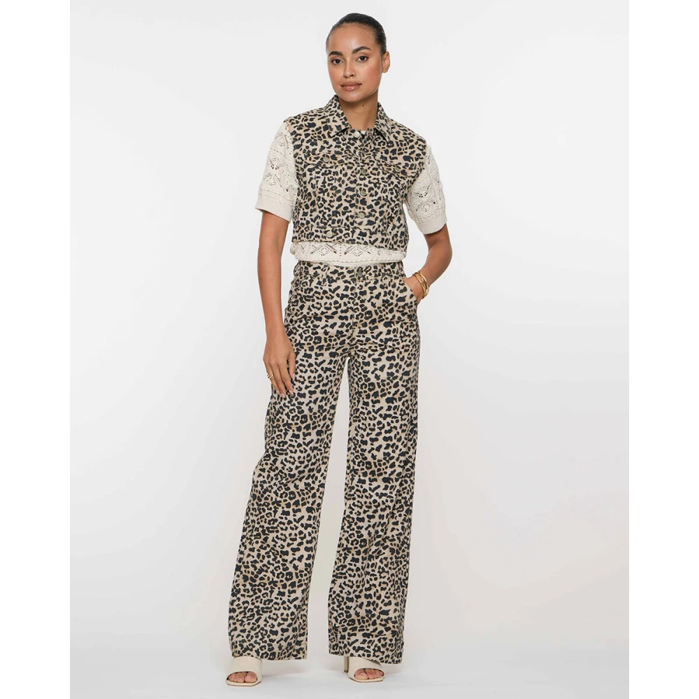 Geisha Leopard Print Denim Vest Multicolor Dames