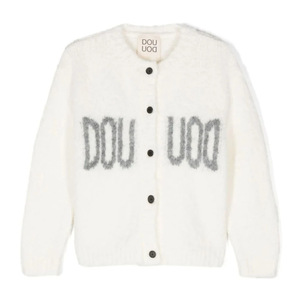 Douuod Woman Vit Chunky Stickad Cardigan Jacquard White, Flicka