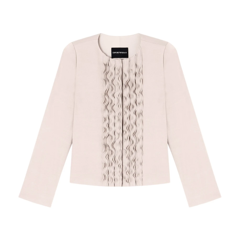 Emporio Armani Women's Beige Blouses, Xl, Jacket In Textured Fabric With Ruffles