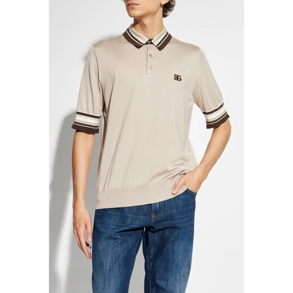 Dolce & Gabbana Polo met geborduurd logo Beige Heren