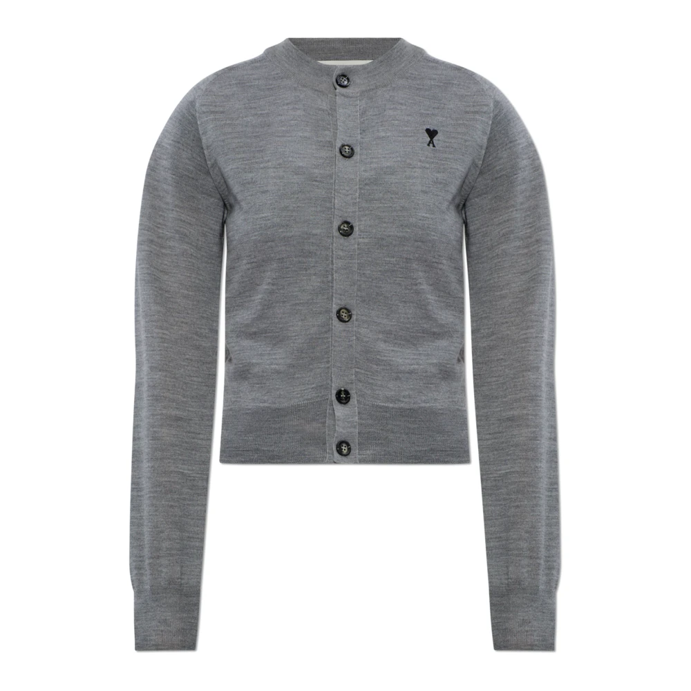 Ami Paris Grå De Coeur Ull Cardigan