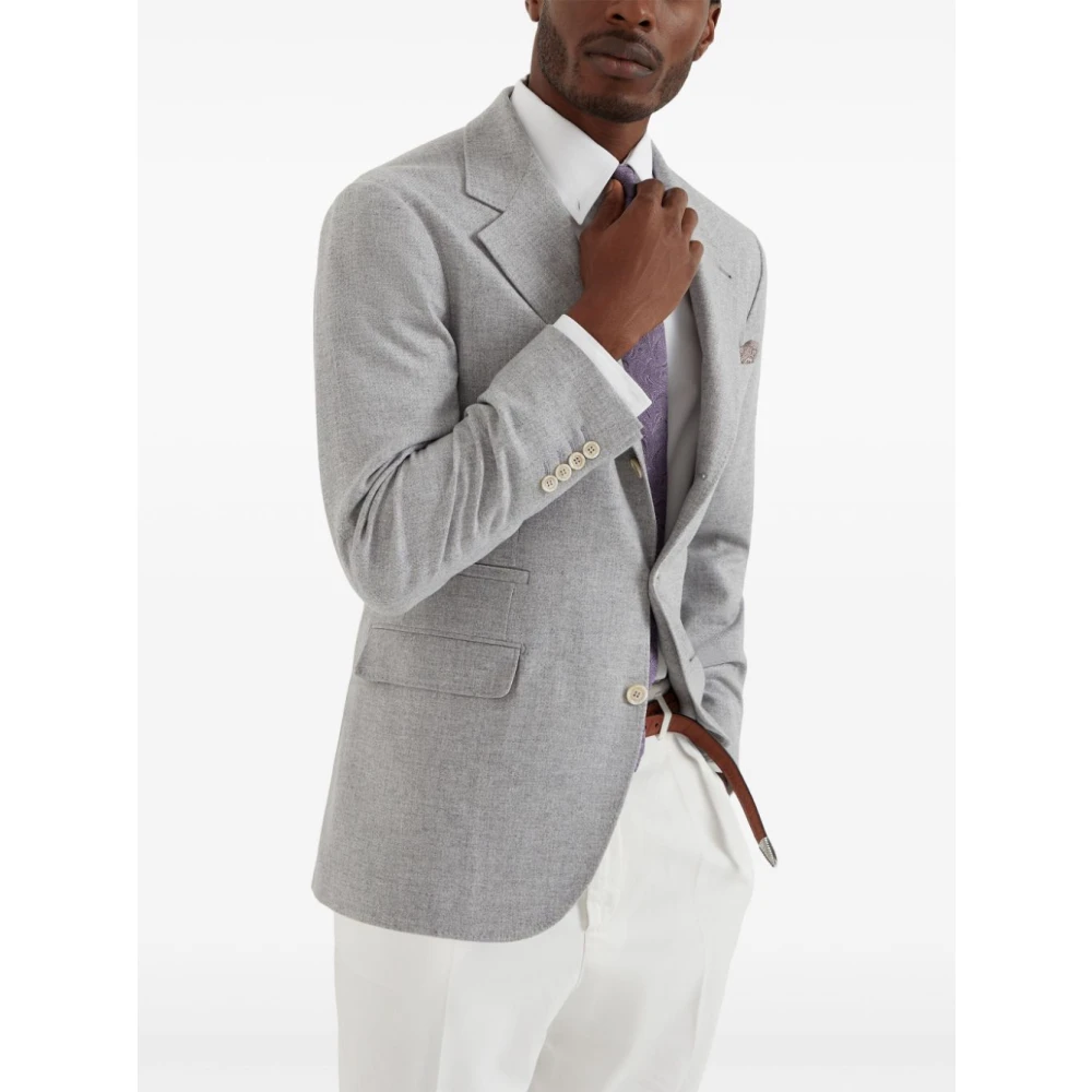 BRUNELLO CUCINELLI Grijze Wollen Blend Jas Met Revers Gray Heren
