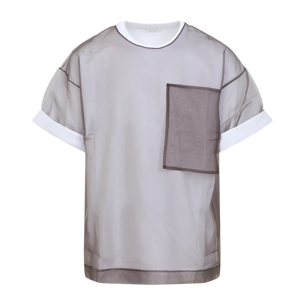 Dries Van Noten Doorschijnende Overlay Crewneck T-Shirt Contrastpanelen White Heren