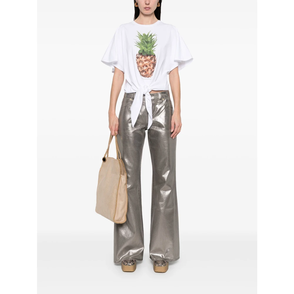 Stella Mccartney Witte Crew Neck T-shirt met Strik White Dames