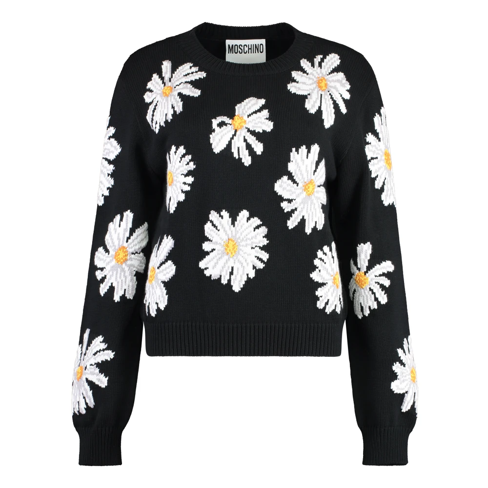 Moschino Crew-neck Jacquard Gebreide Trui Black Dames