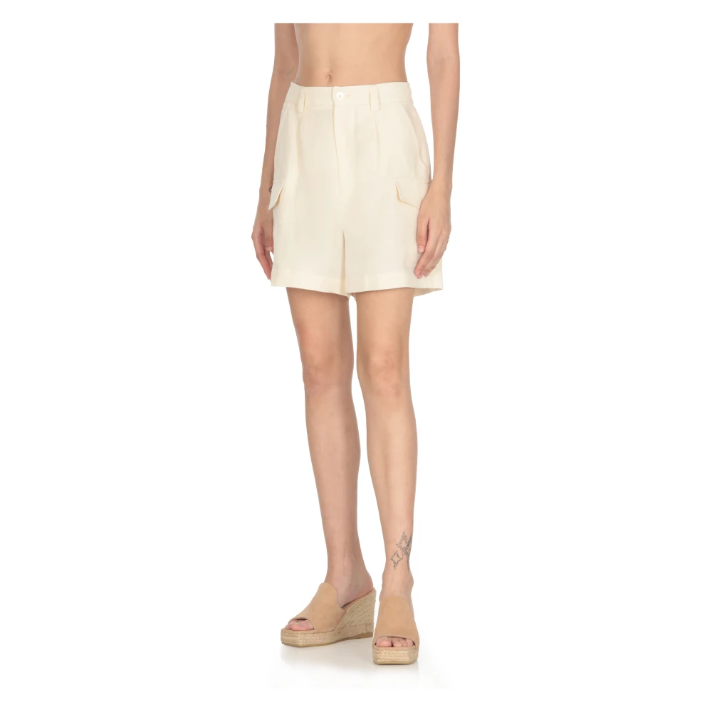 Woolrich Ivory Linen Bermuda Shorts Beige Dames