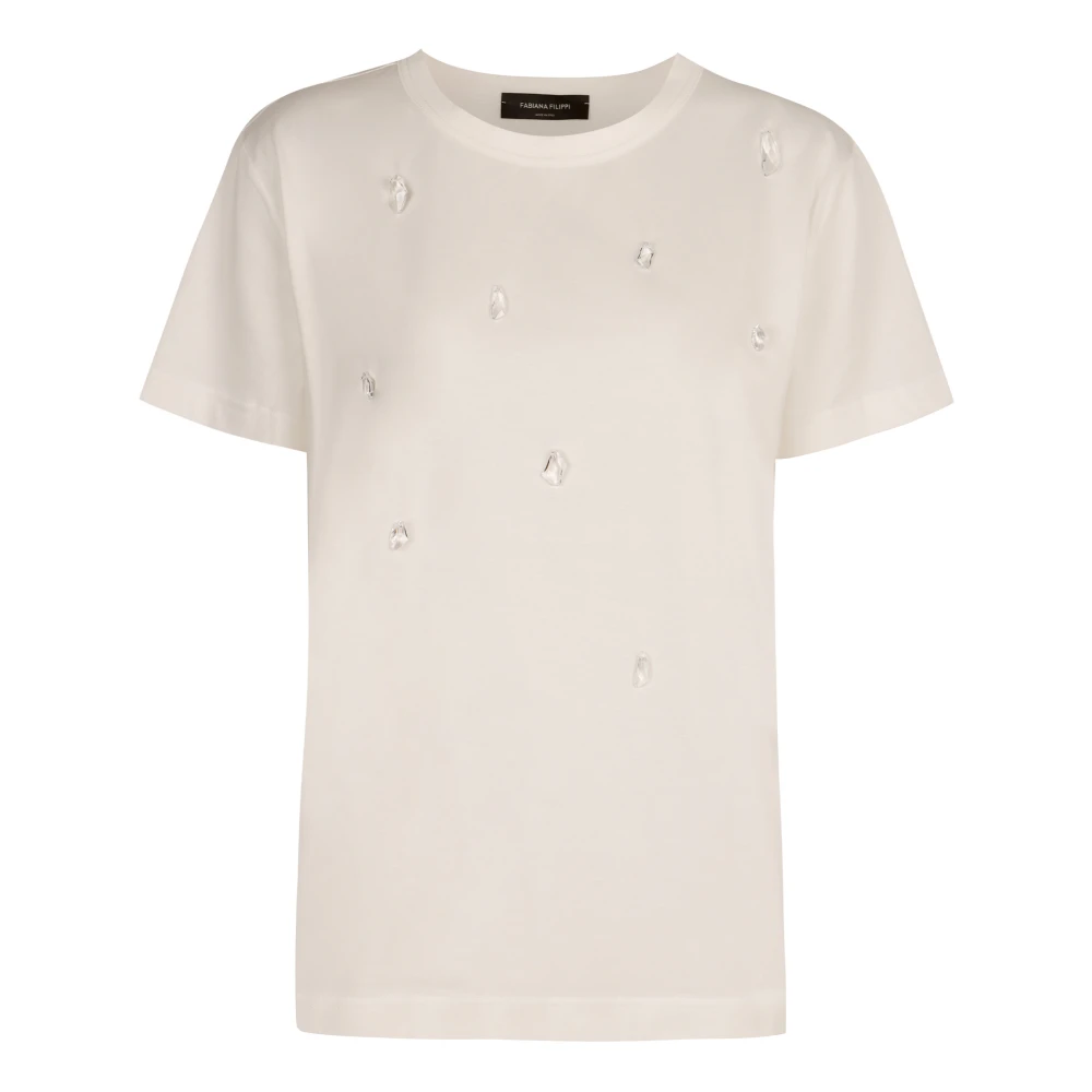 Fabiana Filippi Katoenen Crew-neck T-shirt met Rhinestones White Dames