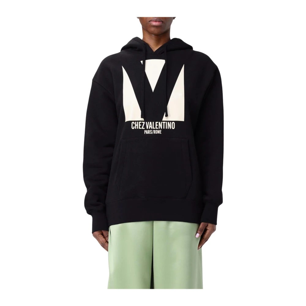 Valentino Black Hoodies, Female, Xs, Chez Hoodie Graphic Print