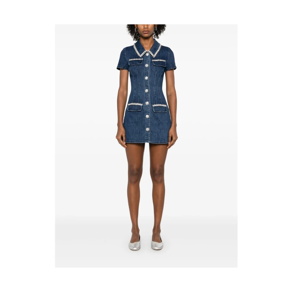 Self Portrait Indigo Blue Crystal Button Dress Blue Dames