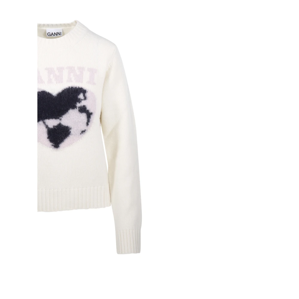 Ganni Grafische Zachte Wol O-Hals Trui Beige Dames