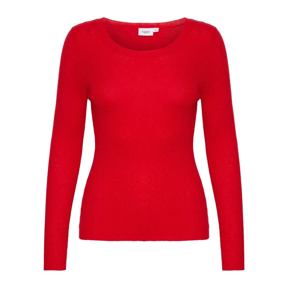 Saint Tropez Röd Stickad Pullover Tröja Red, Dam