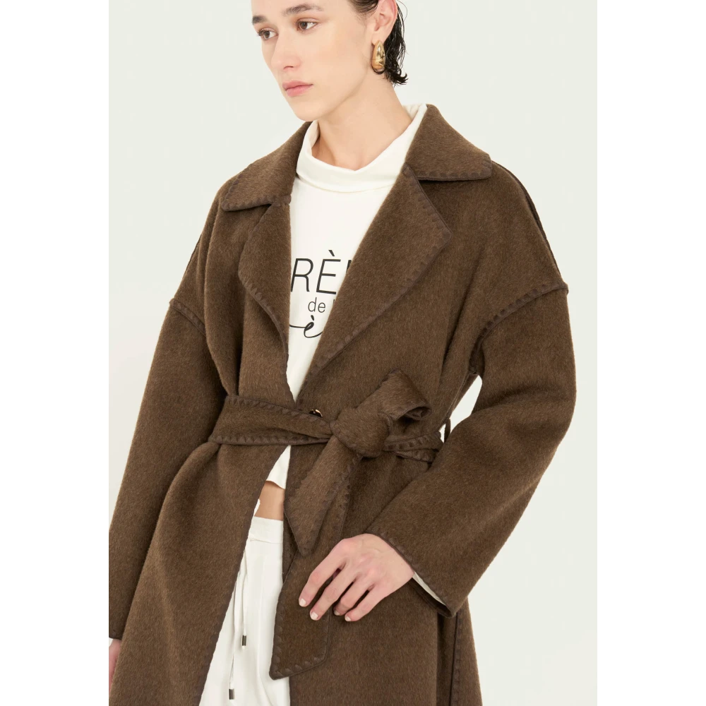 Vicario Cinque Wollen Overjas met Revers en Tailleband Brown Dames