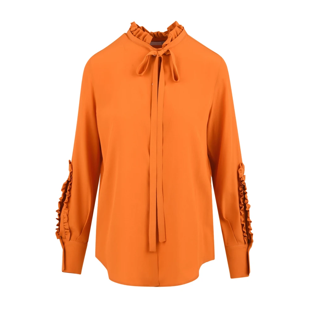 Douuod Woman Overhemd met knoopsluiting en decoratieve mouwen Orange Dames