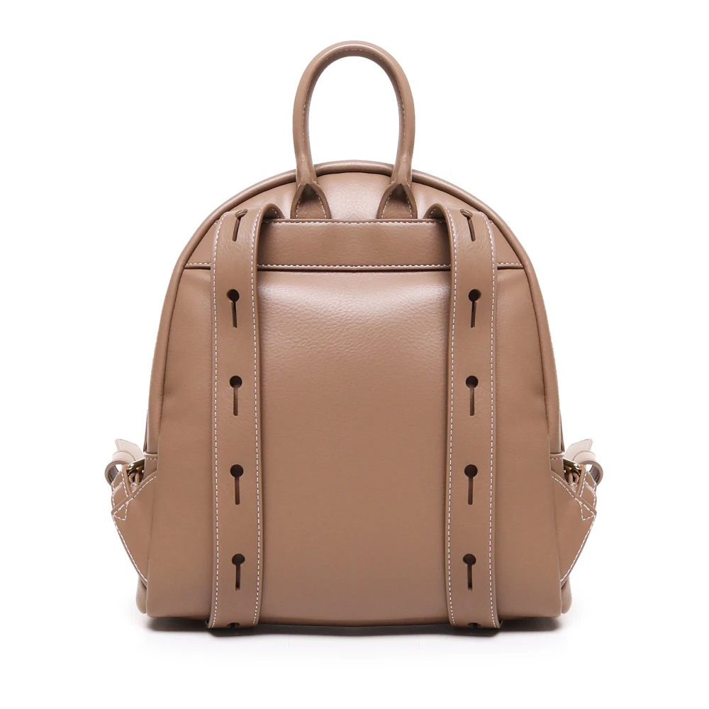Love Moschino Taupe Leren Rugzak met Ritssluiting Beige Dames