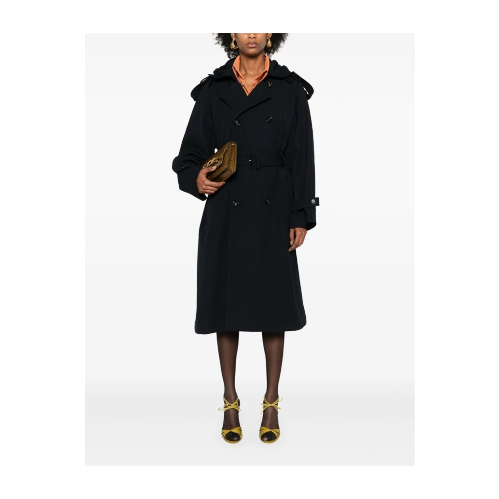 Bottega Veneta Midnight Blue Trench Coat Black Dames