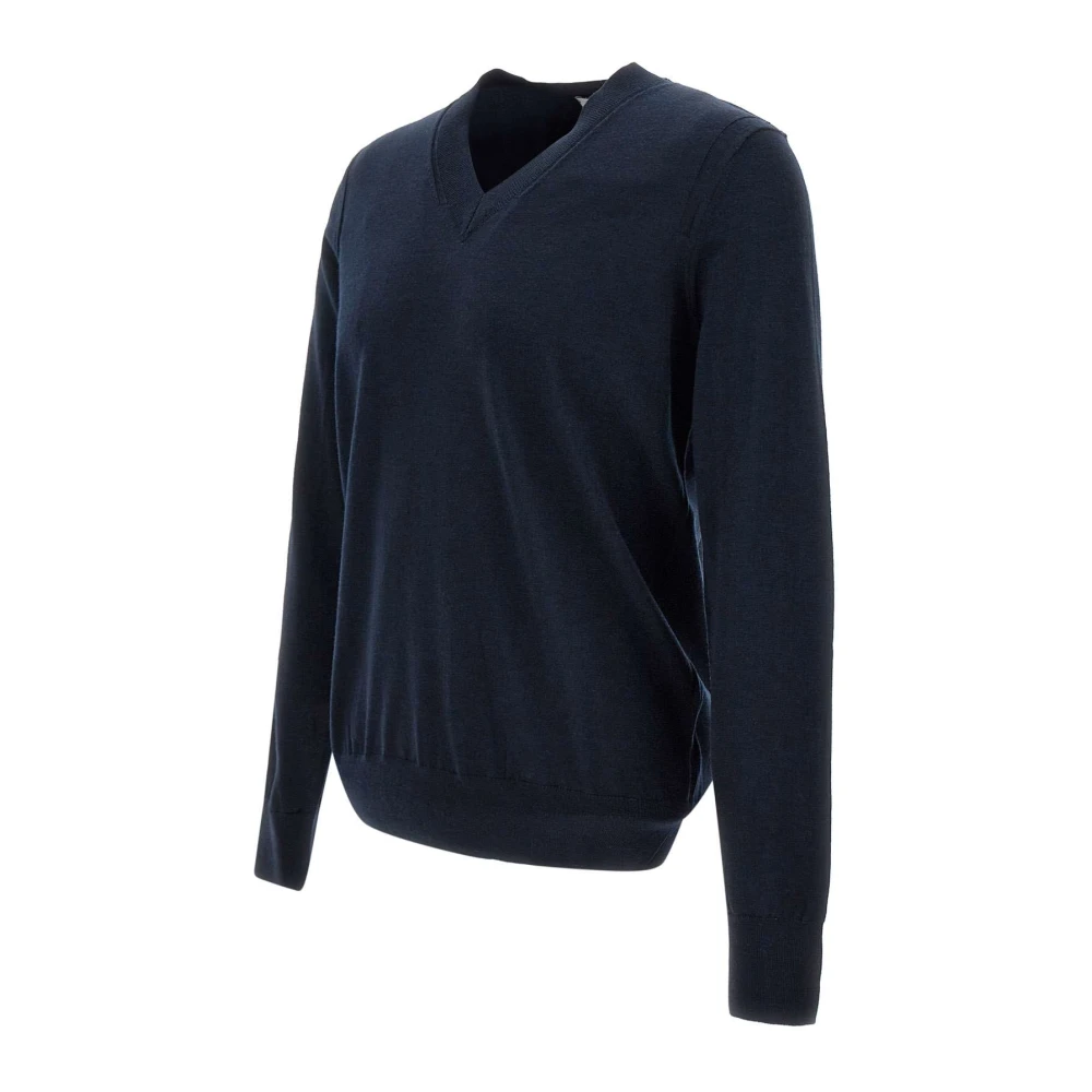 Paolo Pecora Navy Blue Wol V-Hals Trui Blue Heren