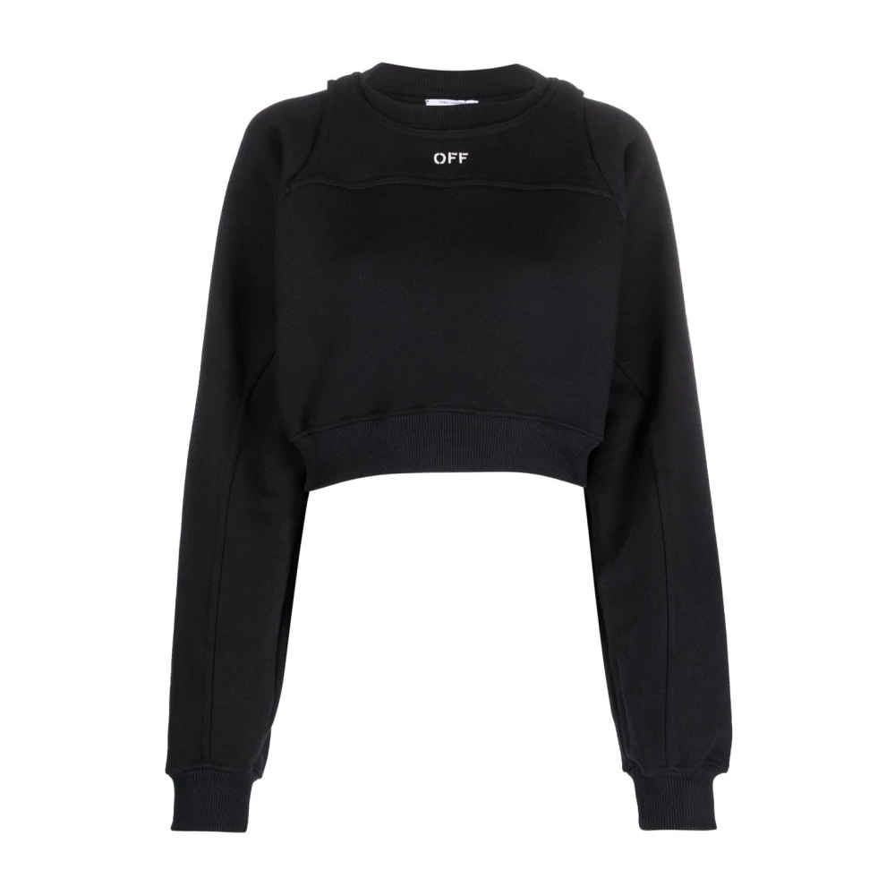 Off White Women's Black Logo-Print Cropped Cotton Sweatshirt - Sweatshirts - M - Sweatshirts & Hoodies