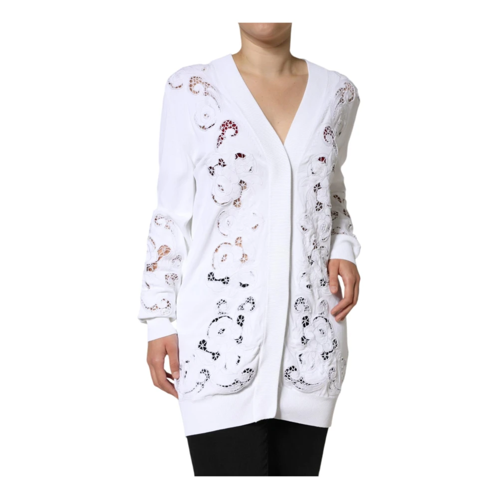 Dolce & Gabbana Witte Bloemen Cardigan Sweater White Dames