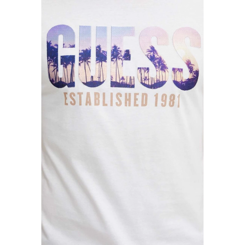 Guess Geborduurd Logo T-Shirt Wit Slim Fit White Heren