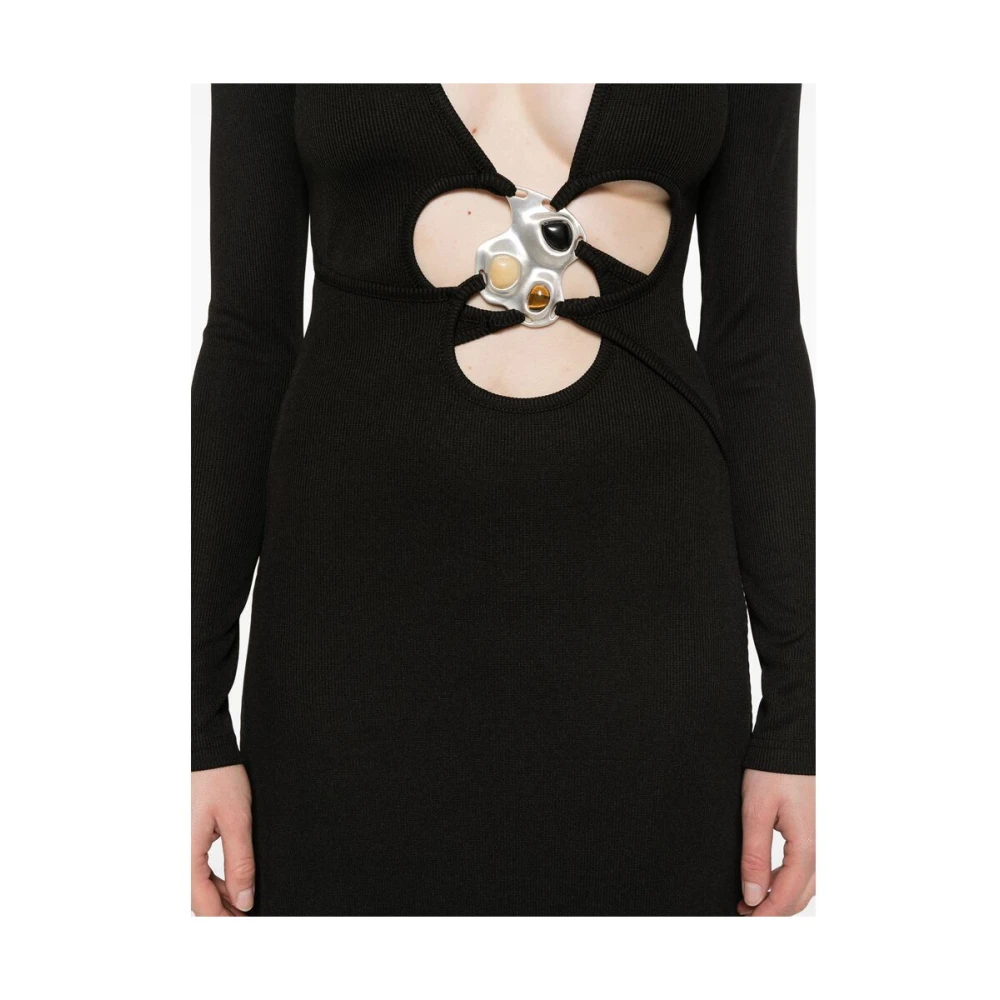 Christopher Esber Zwarte V-hals Ring Detail Jurk Black Dames