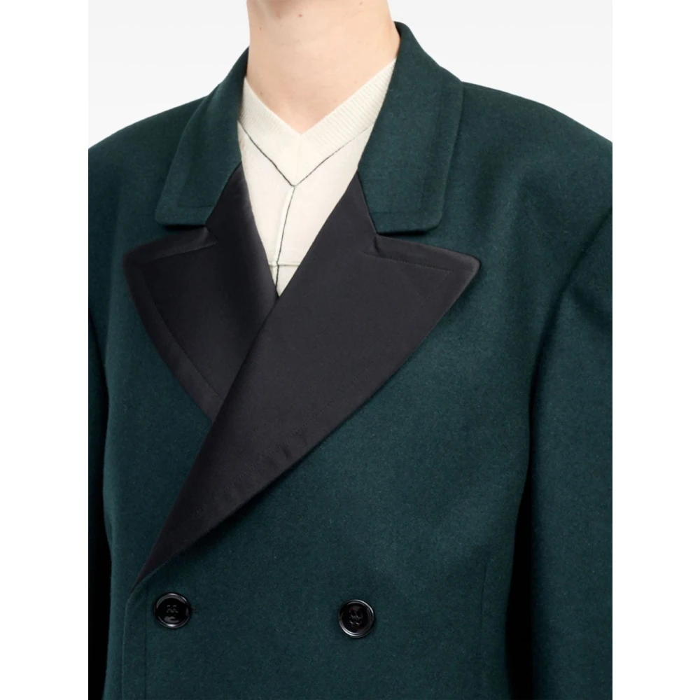 MM6 Maison Margiela Groene wollen blend dubbelrijdige jas Green Dames
