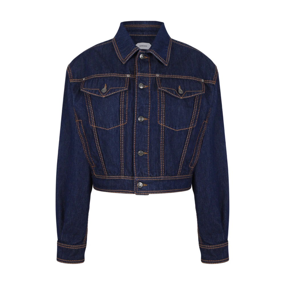 Versace , Denim Jackets, Female, Blue, S, Cropped Denim Jacket
