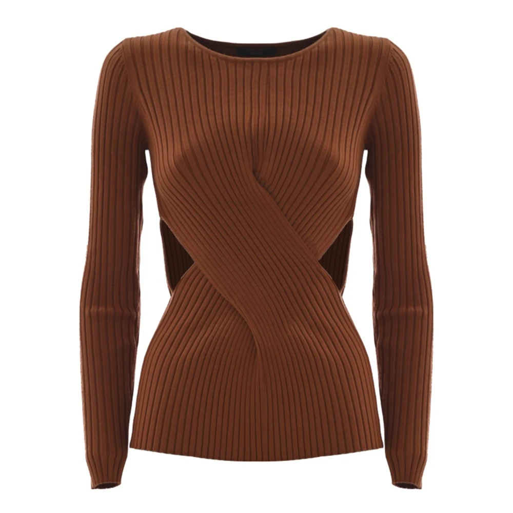 Kocca Ribgebreide Kabeltrui Omslag Voorkant Brown Dames