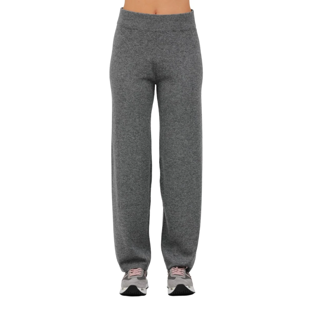 Alpha Studio Tricot broek met elastische tailleband Gray Dames