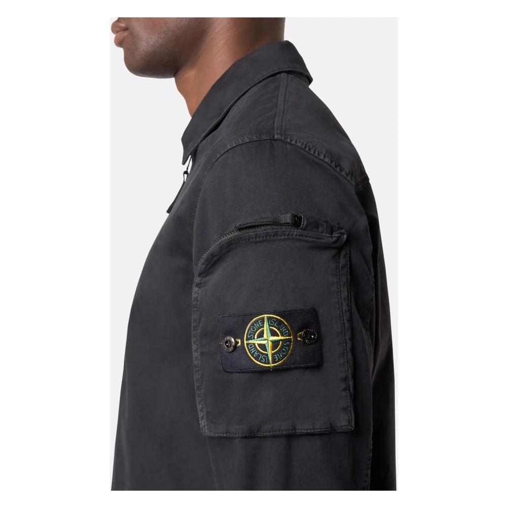 Stone Island Zwarte overshirt met ritssluiting zakken Black Heren