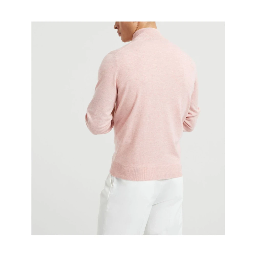 BRUNELLO CUCINELLI Zalmroze Hoge Hals Trui Pink Heren