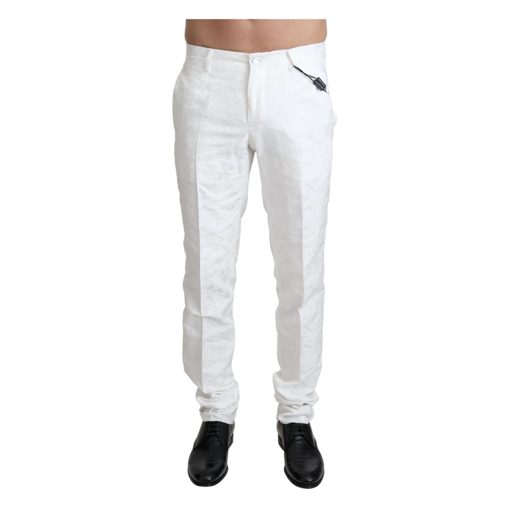 Dolce & Gabbana Men's White Slim-Fit Trousers, Xs, Brocade Elegant Trousers