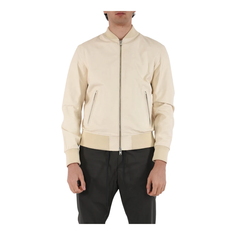 Dfour Slim Fit Leren Bomberjack Beige Heren