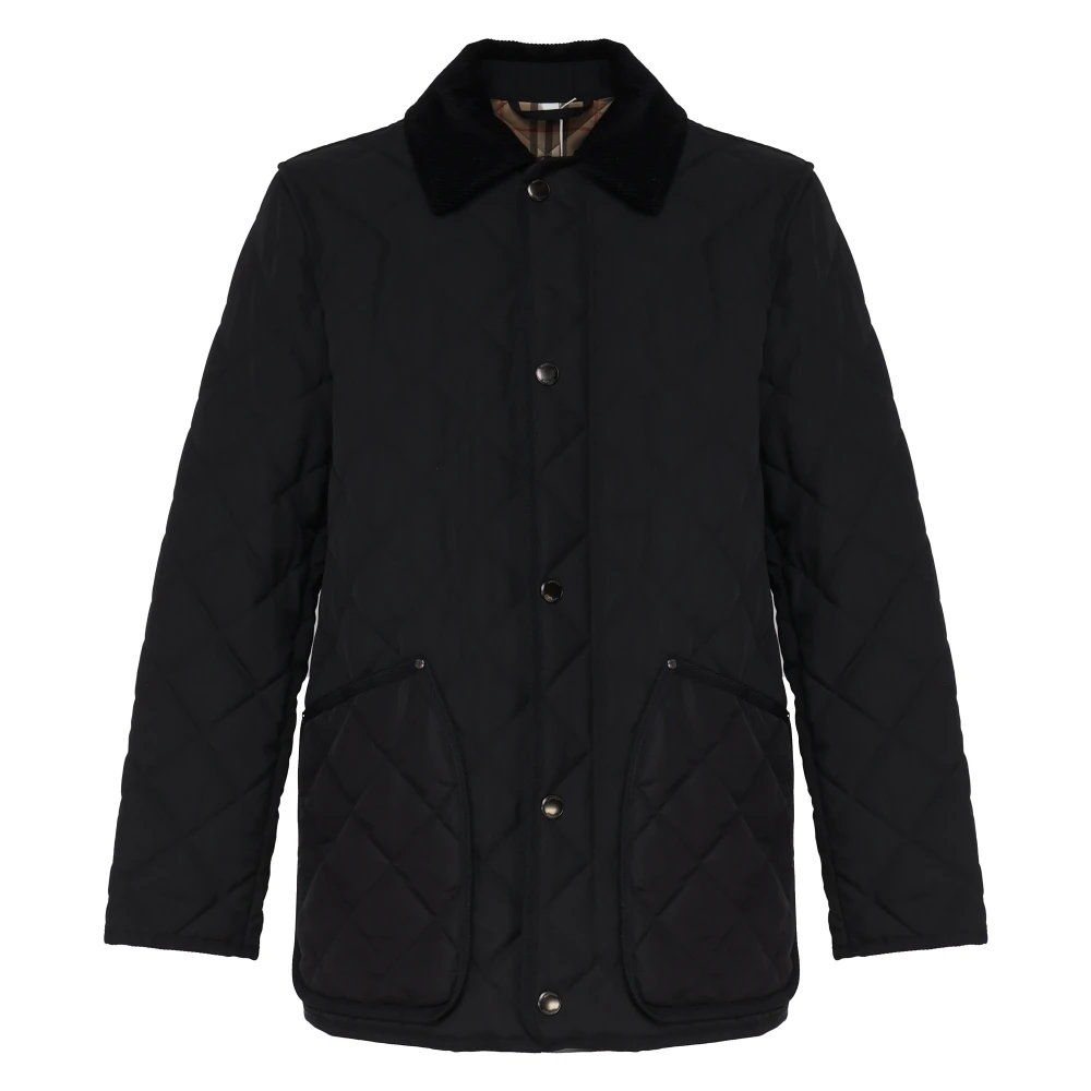 Burberry Svart Quiltad Kappa med Tryckknappar Black, Herr