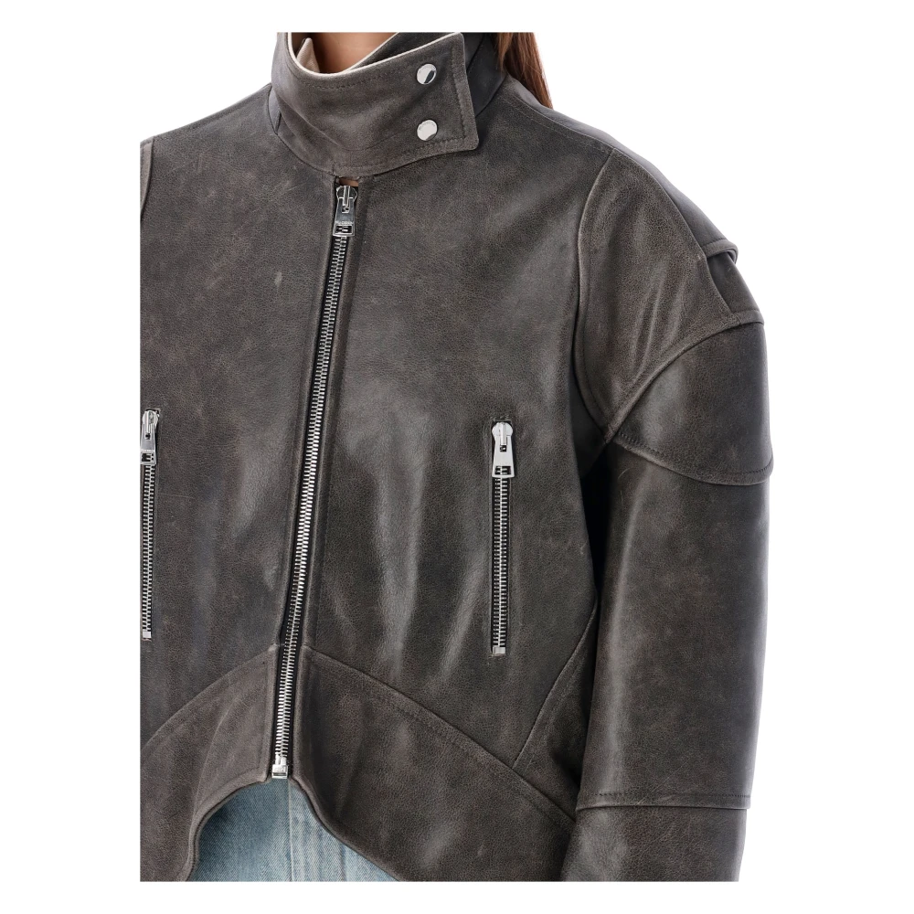 JW Anderson Donkerbruine leren jas met gebogen zoom Brown Dames