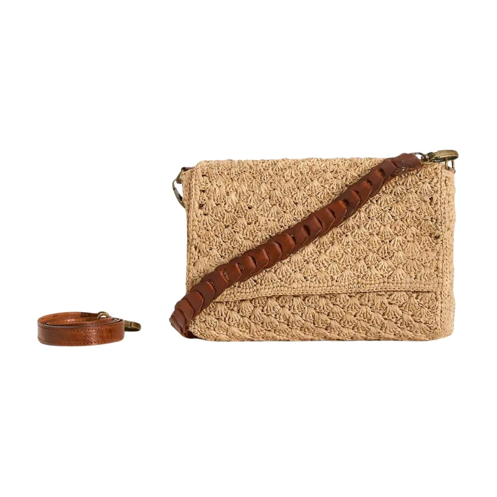 Ibeliv Handgemaakte Raphia Tas met Leren Banden Beige Dames