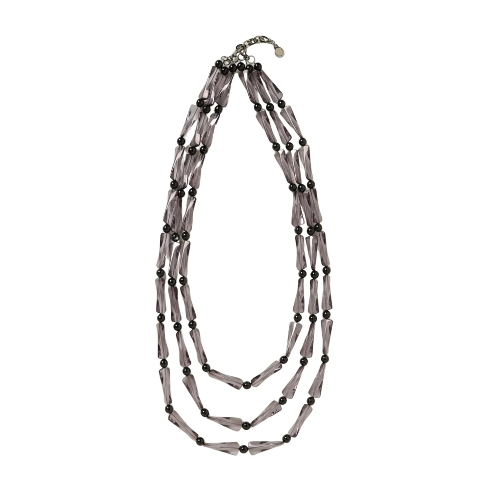Emporio Armani Women's Gray Elegant Crystal Beaded Layered Necklace