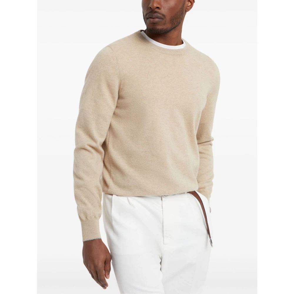 BRUNELLO CUCINELLI Kasjmier Gebreide Trui Beige Brown Heren