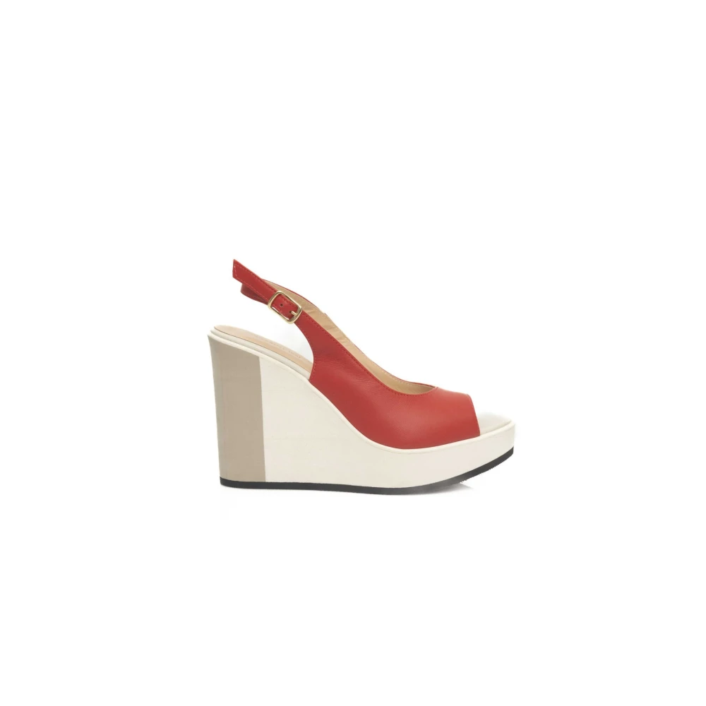 Cerruti 1881 Women's Red Leather Wedge Sandals