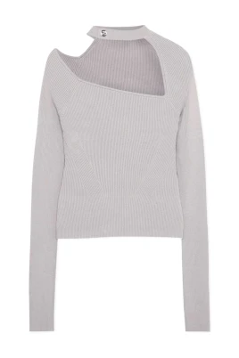 Beige Tröja med Asymmetrisk Mockneck