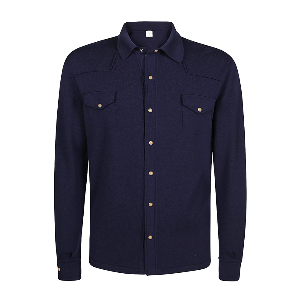 Eleventy Gebreide Shirt Texas Wol Blue Heren