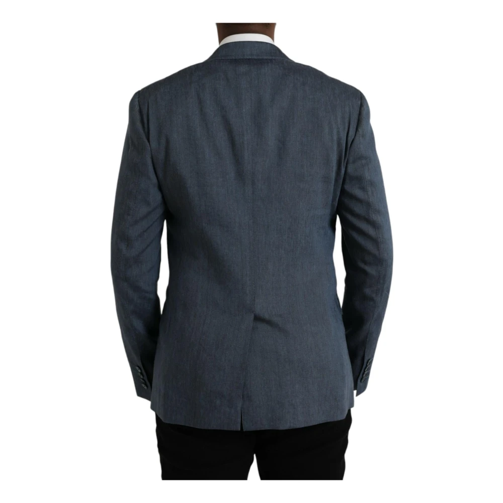 Dolce & Gabbana Blauwe Linnen Zijden Blazer Slim Fit Blue Heren