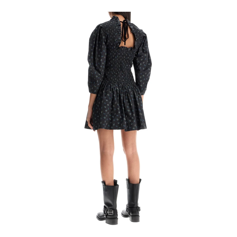 Ganni Bloemenprint Smock Mini Jurk Gray Dames