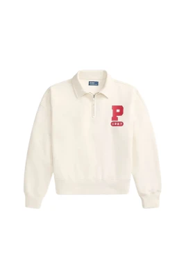 Pikétröja med logotryck och halv dragkedja