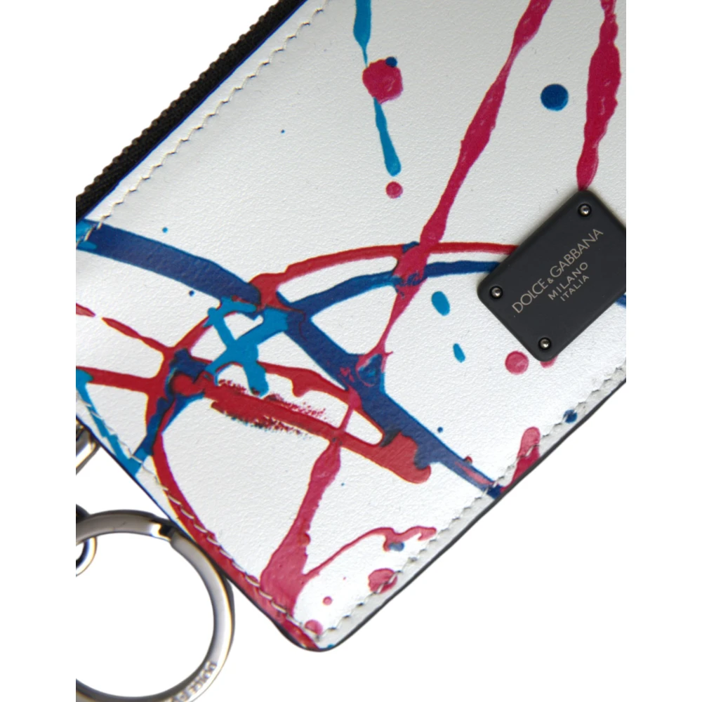 Dolce & Gabbana Wit Lederen Rits Logo Sleutelhanger Portemonnee White Dames