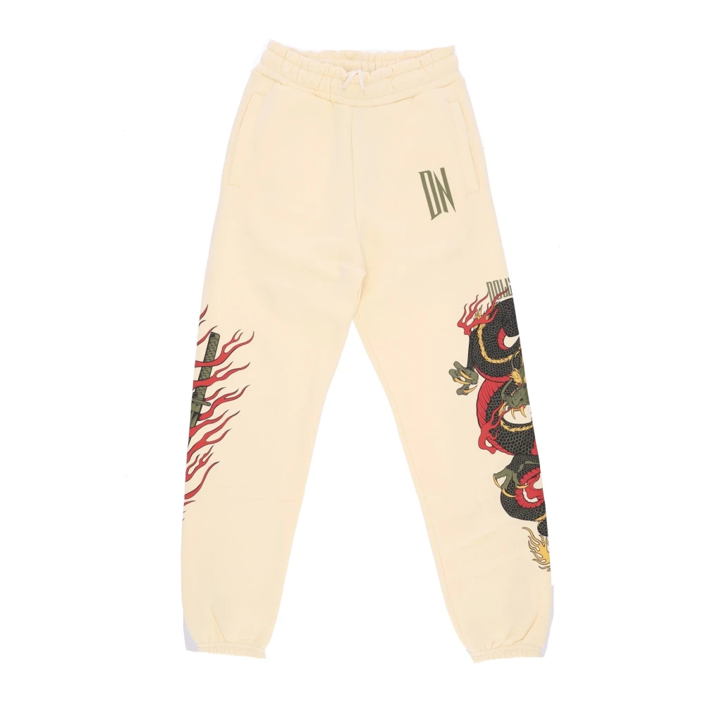 Dolly Noire Men's Beige Dragon Sweatpants Fleece Tracksuit