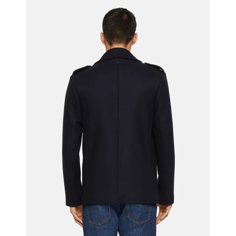 Dondup Blauwe Wollen Peacoat Dubbele Breasted Blue Heren